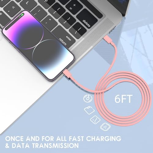 Ultra-Fast 20 W i Phone Charger with 10 ft USB C to Lightning Cable – Stylish Pink Fast Charging Block for i Phone 14 Pro Max, 13, 12, 11, XS, SE, i Pads & Air Pods – Unmatched Compatibility & Durability for On-the-Go Power