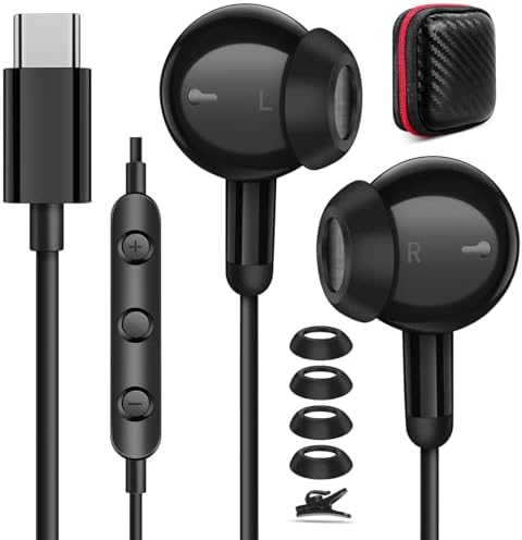 COOYA USB C Hi-Fi Stereo Earbuds – Ultra-Lightweight In-Ear Headphones with Built-In Mic & Volume Control for i Phone 16 Pro Max, i Pad 10, Galaxy A16, S25 Ultra – Ergonomic Design for All-Day Comfort & Exceptional Sound Quality Across Devices