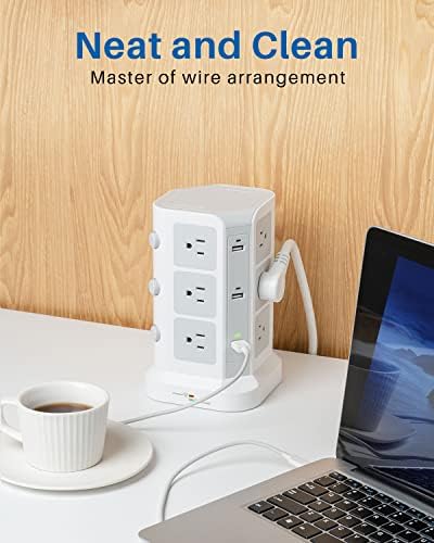 KOOSLA Power Strip Tower – 12 AC Outlets & 6 High-Speed USB Ports with 15 A Surge Protection – 6.5 ft Heavy-Duty Extension Cord for Home Office & Dorm Room – Compact Design for Efficient Power Distribution – Versatile Charging Station for Multiple Devices