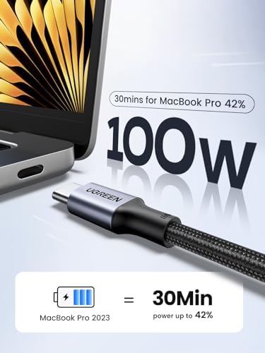 UGREEN 100 W USB C Fast Charging Cable – 10 FT High-Speed Durable Charger for i Phone 16, Mac Book Pro, and Samsung Galaxy S24/S23/S22 Ultra – Enhanced Compatibility for Efficient Power Delivery and Data Transfer
