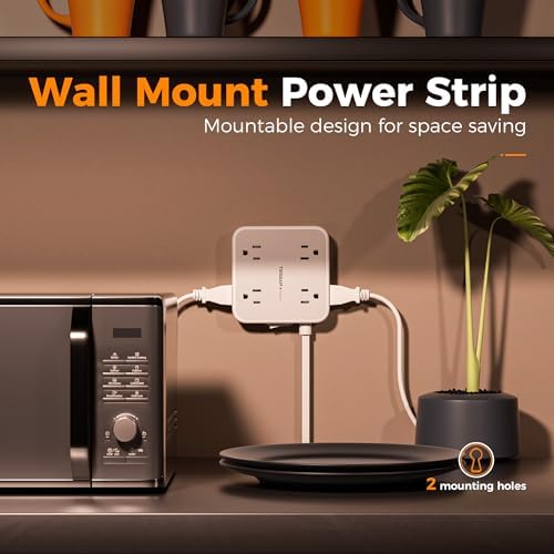 TESSAN Power Strip Tower Surge Protector: 8 AC Outlets & 3 USB Ports (1 USB-C) with 900 Joules Protection, 5 FT Flat Plug Extension Cord – Ultimate Desk Charging Station for Home Office and Dorm Room Efficiency