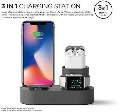 elago 3 in 1 Charging Station for Apple Devices – All-in-One Dock for i Phone, Apple Watch Series 10/9/8/7/6/5/4/3/2/1/SE, and Air Pods Pro/3/2/1 – Sleek, Space-Saving Design with Enhanced Speed and Compatibility (Original Cables Required) – Perfect for Home or Office Use