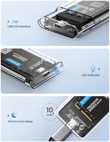 Transform Your Data Storage with ORICO USB 3.0 m SATA SSD Enclosure – Lightning-Fast 5 Gbps Transfer Speeds, Seamless Compatibility, and UASP Trim Support for Up to 2 TB SSDs – Portable Transparent Design for Effortless Access and Monitoring – Ideal External Adapter for Professionals and Personal Use