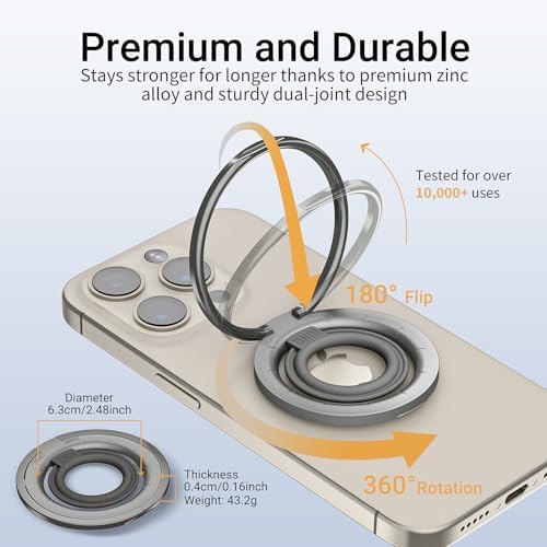 OPSO Mag Safe-Compatible Magnetic Phone Ring Holder – 360° Rotating Grip with Adjustable Kickstand for i Phone 16/15/14/13/12/Pro/Max & Universal Smartphones – Ergonomic Design for Enhanced Stability, Style, and Hands-Free Convenience
