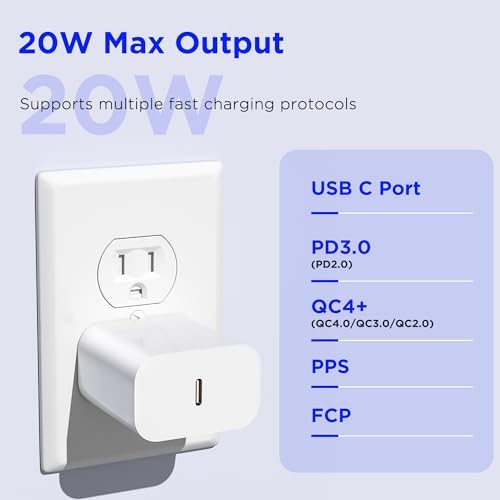 Ultra-Fast 20 W USB-C Charger for i Phone 16/15 & i Pad – Dual Pack 10 ft Wall Charger Blocks for Rapid Power Delivery, Enhanced Compatibility with Mac Book & Apple Devices, Durable and High-Performance Charging Solution