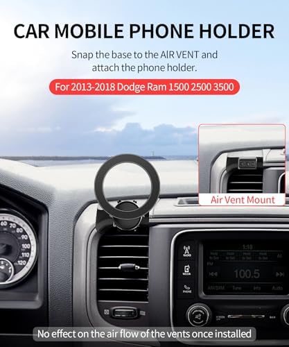 Dodge RAM 1500/2500/3500 Car Phone Holder: 360° Rotating Mag Safe-Compatible Mount for Seamless Navigation, Non-Damaging Install, Air Vent Safe Cell Phone Cradle for 2019-2024 Models