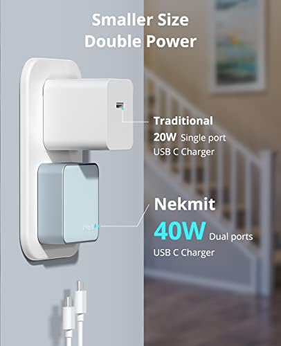Nekmit 40 W Dual Port USB C Wall Charger – Fast Charging Adapter for i Phone 14/14 Pro/Pro Max, Galaxy, Mac Book Air & More – Slim, Portable Design with Enhanced Compatibility and Safety Features for Home, Office, and Travel