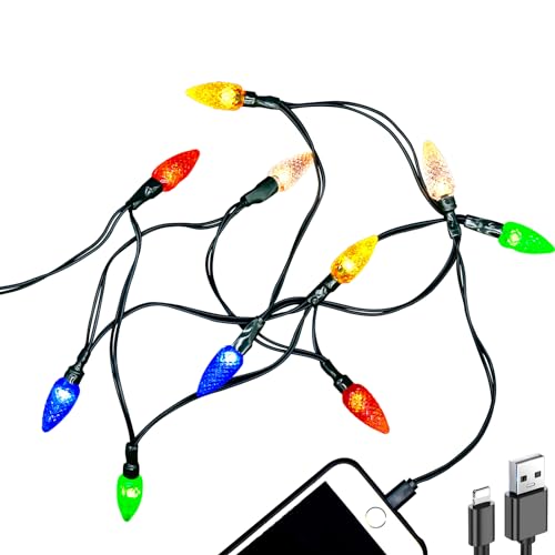Light Up Your Holidays: MACLARONX 2 Pack LED Christmas Light Phone Charger Cables – 55″ USB-A to Lightning Compatible with i Phone Models 5-14, Fast Charging & Durable Multicolor Festive Design for Everyday Joy and Style