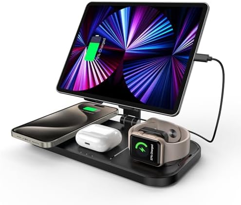 Revolutionary 4-in-1 Wireless Charging Station for Apple Devices – Fast Charge Your i Phone 16 Pro Max, Air Pods Pro 2, i Pad, and Apple Watch Series 10/9/8/7/6 Simultaneously – Sleek Design for Home and Office Use, Enhanced Compatibility and Efficiency