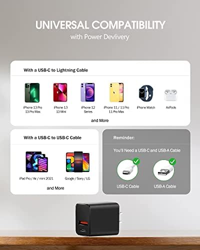 Dual-Port 20 W USB-C Wall Charger – 2 Pack Fast Charging Adapter for i Phone 15/14 & Apple Watch Series 8/7/SE – Compact Travel Power Plug with Smart Charging Technology for Enhanced Device Compatibility and Speed