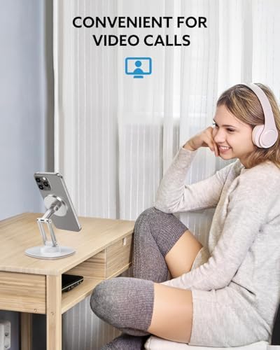 TIGRIS 360° Rotating Magnetic Phone Stand for Desk, Adjustable Foldable & Portable Aluminum Stand with Angle Adjustment Cell Phone Holder, Compatible with MagSafe iPhone 16/15/14/13/12 Pro Max – Enhanced Compatibility and Speed
