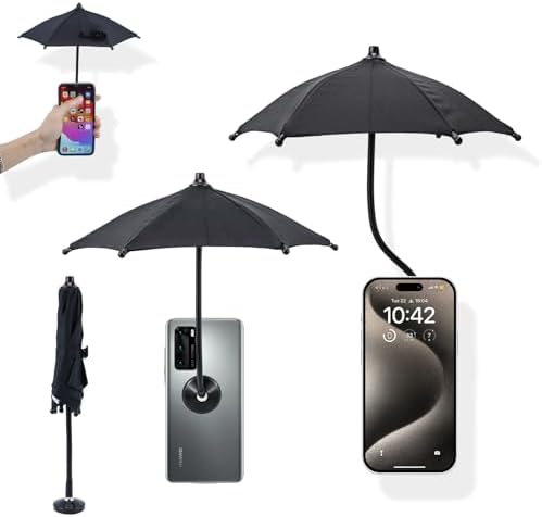 Ultimate Magnetic Umbrella Phone Stand for Outdoor Use – Adjustable Sun Shade Shield for i Phone 16/15/14/13/12 Pro Max, Samsung & Google Devices – Detachable Ring Grip for Enhanced Control – Heat-Resistant Design for Durability – Effortless Magnetic Setup – Car Mount Compatible – Elevate Your Mobile Experience in the Sun