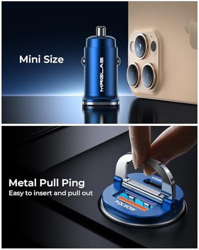 MRGLAS 125 W USB-C Car Charger – Sleek Dual Port Fast Charging Adapter with PD65 W & QC60 W for i Phone 16, 15 Pro Max, Samsung S25 & Mac Book – Compact Metal Design for Optimal Performance on the Go