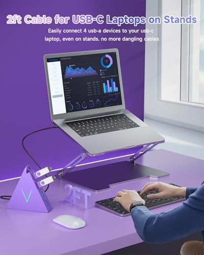 Maximize Your Device Connectivity with the Stylish Dark Purple USB C Hub Tower – 4-Port Splitter Adapter Featuring 2 FT Cable for Mac Book, i Mac, and Surface – High-Speed USB 3.0 Hub for Effortless Multi-Device Management and Enhanced Productivity