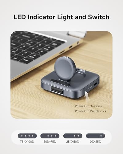 Ultra-Compact Wireless Charger for Samsung Galaxy Watches – 1800 m Ah Power Bank for Series 7, Ultra, 6, 5, 4, 3, Active 2 – Sleek Tech Grey Design for Fast, Cordless Charging Anywhere – Essential Travel Companion for Professionals and Adventurers