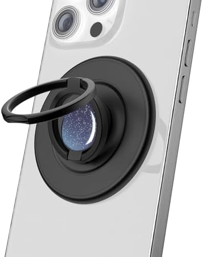 Revolutionary Mag Safe Magnetic Phone Grip and Kickstand – Sleek Black Weave Ring Holder for Ultimate Hands-Free Convenience and Effortless Wireless Charging – Dual Functionality for Enhanced Security and Stability, Perfect for i Phone Users on the Go