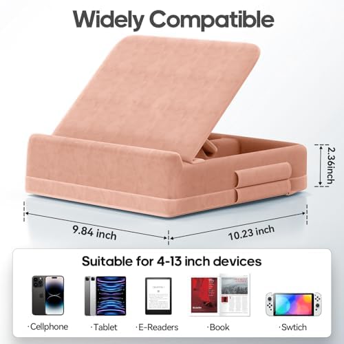 KDD Multifunctional Tablet Pillow Stand – Adjustable Foldable i Pad Holder for Bed, Lap, and Desk with Soft Pad Dock and Stylus Storage – Compatible with i Pad Pro (12.9, 10.5, 11), Air, Mini, Phones, and Books – Ultimate Comfort and Versatility for Hands-Free Use