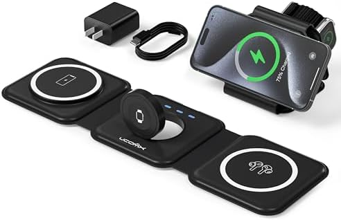 UCOMX Foldable 3-in-1 Wireless Charging Station: Ultimate Travel Charger for i Phone 12-16 Pro Max, Apple Watch Series 3-Ultra, and Air Pods Pro – Rapid Nano Technology for Fast, Safe Charging & Clutter-Free Convenience