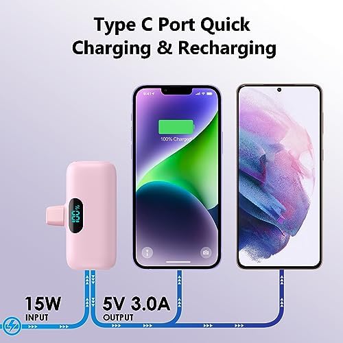 Ultra-Compact 2 Pack Mini Portable Charger 5200 m Ah with PD Fast Charging & LCD Display – Stylish Battery Backup Power Bank for i Phone 14/13/12/XR/7/6 – Your Essential On-the-Go Charging Solution