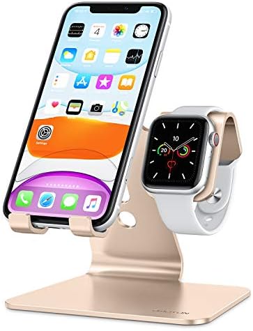Upgrade Your Charging Station with the OMOTON 2-in-1 Desktop Stand for i Phone & Apple Watch – Sleek Anti-Scratch Holder Compatible with i Phone 16/15/14/13/12 & Apple Watch Series 9/8/SE2/7/6/5/4/3/2 (38-45 mm) – Multi-Angle Viewing, Space-Saving Design, and Non-Slip Base for Ultimate Convenience in Home or Office – Essential Tech Accessory for Organized Living
