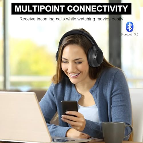 Transform Your Soundscape with T-fun NC50 Over-Ear Headphones – Cutting-Edge Bluetooth 5.3, 65-Hour Battery Life, Adaptive Noise Cancelling, and Tailored EQ Settings for Ultimate Listening Pleasure and Gaming Precision