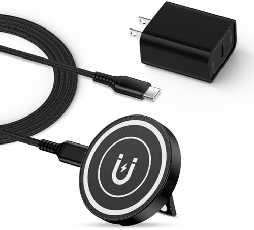 Magnetic Wireless Charger Pad – 15 W Fast Charging Station for i Phone 16/15/14/13 Series & Samsung Galaxy S25 Ultra – Includes 20 W USB-C Adapter – Compact Qi-Certified Charger with Strong Magnetic Alignment for Seamless On-the-Go Use – Enhanced Compatibility with Mag Safe Cases – Safe Trickle Charge Mode for Optimal Battery Protection – Perfect Travel Companion for Efficient Charging and Multitasking