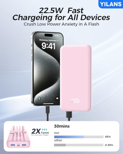 Extraordinary 42800 m Ah Portable Charger with Integrated Cables – 22.5 W PD Fast Charging Power Bank for i Phone 16/15/14/13/12 & Android – Charge Up to 6 Devices at Once with Advanced Safety Features – Optimal Travel Companion with User-Friendly LED Display Experience unparalleled charging capabilities with our cutting-edge 42800 m Ah portable power bank, designed for seamless compatibility with i Phones (16-11 series) and popular Android devices like Samsung S23/S22/S21. Featuring built-in cables (Type-C, i OS, Micro, USB-A), this all-in-one powerhouse eliminates the need for multiple cords and adapters, making it perfect for dynamic lifestyles. With lightning-fast 22.5 W PD fast charging technology, boost your i Phone 15 to 60% in just 30 minutes while safeguarding your devices with intelligent charging recognition. This versatile charger supports simultaneous charging for up to 6 devices, ideal for travel, camping, or outdoor adventures. The compact design (5.61”x2.88”x1.12”) and intuitive LED display ensure you’re always in control of your power needs. Stay connected and worry-free with built-in security features that monitor and prevent overcharging. Elevate your on-the-go lifestyle with this essential power bank!