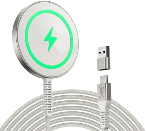 ESR Mag Safe 15 W Wireless Charger – Dual USB-C Charging Pad for i Phone 16 Pro Max, 16 Pro, 16, 16 Plus, 15, 14, 13, 12, and Galaxy S25 – Sleek Desert Titanium Finish – Effortless Magnetic Alignment for Air Pods Pro/3/4 – High-Speed Charging & Enhanced Device Compatibility