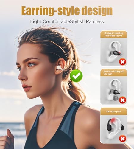 King Lucky i21 Purple Bluetooth 5.3 Open Ear Clip-On Earbuds – Advanced Noise Cancellation & IPX4 Waterproof Design for Small Ears and Glasses Wearers – Perfect for Active Lifestyles & Hands-Free Calls