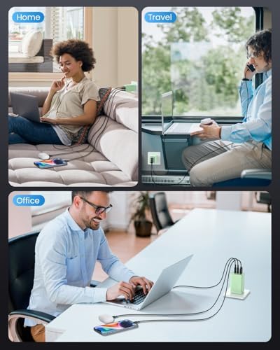 145 W Ga N III USB-C Charger – 3-Port Fast Charging Station for Mac Book Pro/Air, i Phone 15/Pro, Galaxy S24 & Dell XPS – Compact & Lightweight Laptop Adapter with PD, QC, PPS Technology – Stylish Green Design for On-the-Go Power Solutions
