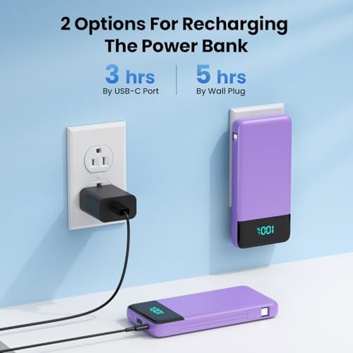 Upgrade Your Charging Experience: 13800 m Ah Portable Power Bank with Built-in Cables and Wall Plug – Fast Charging USB-C Battery Pack for i Phone 16/15/14, Samsung & Android Devices – Ultimate Travel Companion with 4 Outputs for Simultaneous Device Charging