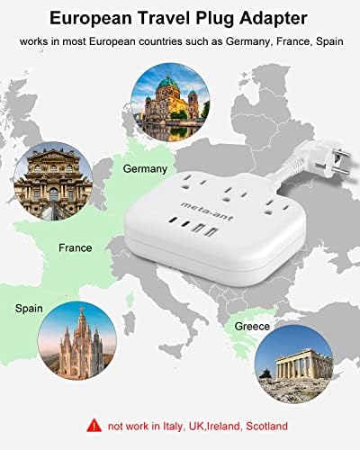 Ultimate Universal Travel Plug Adapter with PD30 W Fast Charging Hub – 3 Multi-Port Connectivity for International Travel, Featuring Dual USB-C & USB-A Outputs, 3 ft Extension Cord for Effortless Power in EU, US, UK, France & Spain – Perfect Solution for Global Adventurers Seeking Reliable Charging Options