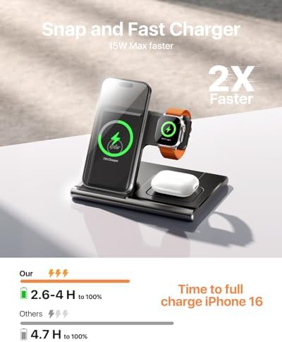 EXW 2024 Premium 3-in-1 Charging Station for Apple: Fast Wireless Charger for i Phone 16, 15, 14, 13, 12, 11 Pro Max, XR, XS & Air Pods with Apple Watch Dock – Streamline Your Charging Experience & Optimize Space with Enhanced Compatibility (Adapter Not Included)