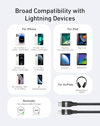 Anker Upcycled-Braided USB C to Lightning Charging Cable – 3 FT Ultra-Fast Charging Cord for i Phone 14/13/12/11 Series – Eco-Friendly, High-Speed Power Delivery with MFi Certification for Seamless Device Compatibility