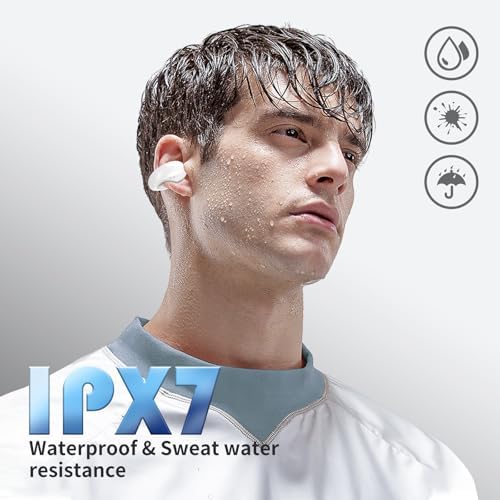 Introducing Cutting-Edge Open Ear Bluetooth 5.3 Sport Earbuds – 36-Hour All-Day Battery Life, Waterproof & Ergonomic Clip-On Design for Unmatched Comfort During High-Intensity Workouts – Features LED Charging Case for Effortless Power Management and Crystal Clear Conversations