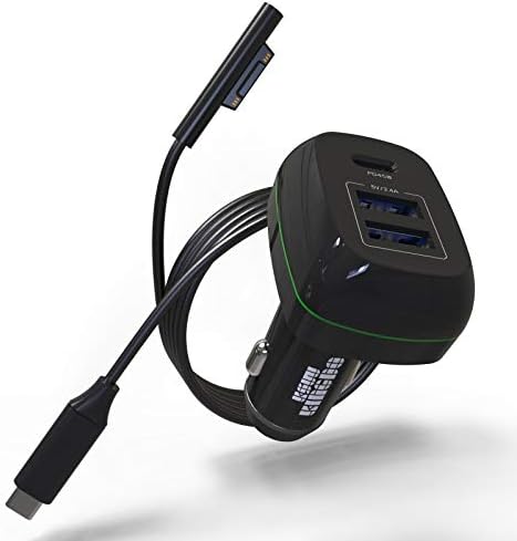High-Speed USB-C Car Charger for Microsoft Surface Pro & Laptop – Dual Port Multi-Device Charging with 45 W Max Output, Compatible with Surface Book, i Pad, i Phone, Nintendo Switch – Safe and Efficient Power Solution for On-the-Go Users