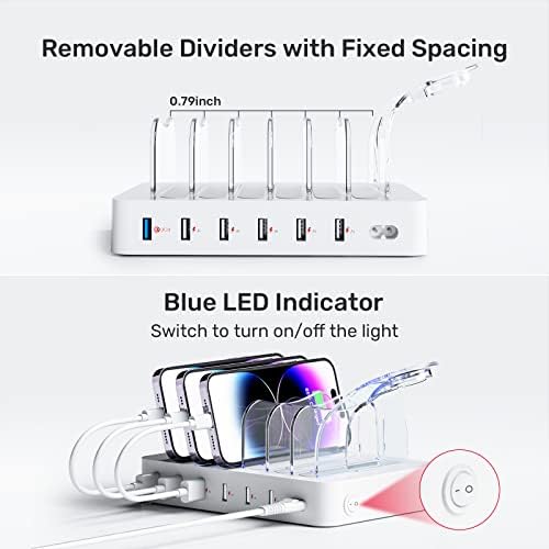Unitek 6-Port USB-C Fast Charging Station – Versatile Multi-Device Power Hub with Dual 20 W PD Ports for i Phone, i Pad, Samsung and More – Streamline Your Charging Experience and Enhance Workspace Organization with Safety Features