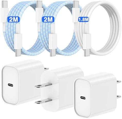 Ultra-Fast 20 W USB C Charger for i Phone 15 Pro – Complete Charging Solution with 3 x 6 FT Cables, Compact Wall Adapter for i Phone 16/15/15 Plus/Pro Max – Stylish Blue Design for Optimal Performance and Versatile Compatibility