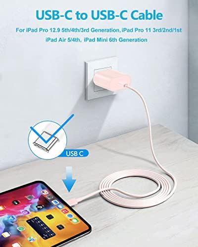 20 W USB-C Fast Charger for i Pad Pro, Air & Mini – Ultimate PD Wall Charger with 6.6 ft USB-C to C Cable for Rapid Charging Across All Generations, Compact Design for On-the-Go Power Solutions, Enhanced Safety Features to Prevent Overheating