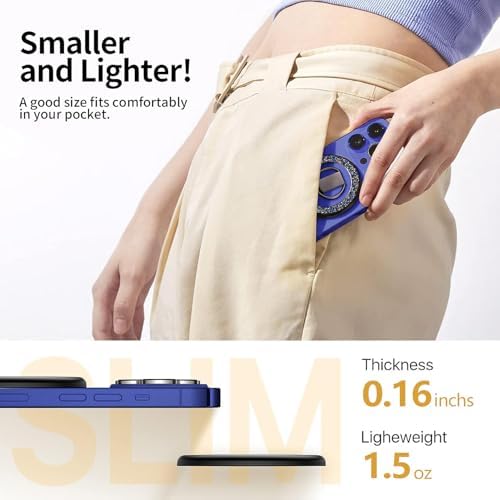 Glitter Silver Magnetic Phone Ring Stand – Ultra-Thin, 360-Degree Rotating Grip for i Phone 16/15/14/13/12 – Stylish Finger Loop Holder Enhancing Usability and Drop Protection