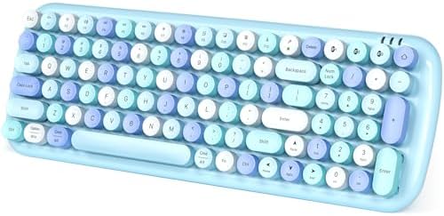 Retro Round Keycaps Wireless Bluetooth Keyboard – Compact 100-Key Mini Typewriter Design for Mac, i Pad, i Phone, PC & Android – Multi-Device Connectivity with Stylish Colorful Keys – Perfect for Effortless Typing on the Go – Long Battery Life & Enhanced Comfort for Professionals