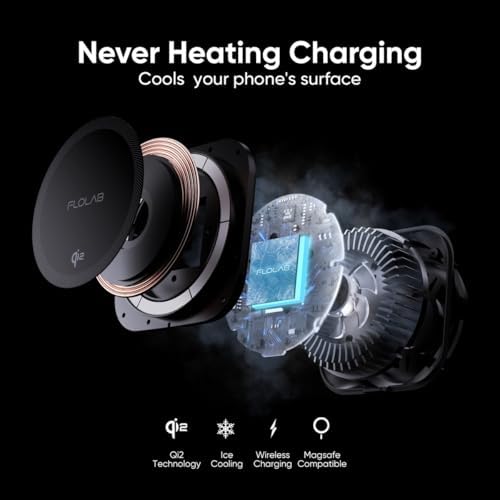 FLOLAB Qi2 15 W Wireless Car Charger for i Phone 12-16 – Magnetic Vent & Foldable Dashboard Mount with Advanced Cooling Technology for Rapid Charging – Ultimate Convenience for On-the-Go Power Management