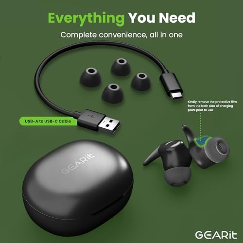 Premium GEARit True Wireless Earbuds – 20-Hour Extended Playtime with Crystal Clear HD Audio for Ultimate Sound Immersion – Sweatproof IPX5 Rating Perfect for Active Lifestyles – Effortless Bluetooth Pairing for i Phone & Android – Essential for Gym, Daily Commutes, and Leisure Listening