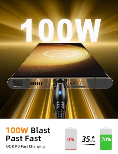 VAFOTON USB C Magnetic Charging Cable 100W (2Pack, 3.3ft/6ft), 9Pin Magnetic Charger Cable/360&180 Rotation Magnet Phone Charger/Type C Data Cable for Ma-Book/Pad Series, Samsung Galaxy – Enhanced Compatibility and Speed