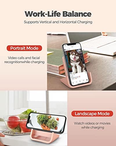 YUWISS Elegant Rose Gold Wireless Charging Stand – Fast 10 W/7.5 W/5 W Cordless Charger for i Phone 14/13/12/11 Pro Max & Samsung Galaxy S22/S21/S9/S8 – Stylish Design with Advanced Safety Features for Effortless Charging Experience