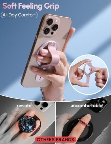 Mag Safe Magnetic Phone Grip for i Phone 12-16 – Ergonomic Detachable Ring Holder in Elegant Silver – Ultimate One-Handed Control and Security – Lightweight Loop Design for Seamless Everyday Use – Perfect Accessory for Enhanced Smartphone Experience