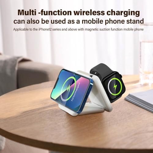 Revolutionize Your Charging Experience with the 3 in 1 Portable Wireless Charging Station for Apple Devices – Fast Charge Your i Phone, Apple Watch, and Air Pods Anywhere with Universal Travel Adapter for US/UK/EU/AU and Powerful 20 W Technology – Sleek, Compact Design for Home, Office, and Travel Use – Enhanced Safety Features to Prevent Overcharging