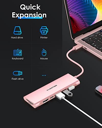 Transform Your Workspace with the LENTION USB C Multiport Hub – Effortless 4 K HDMI Output, Triple USB 3.0 Ports, and Dual SD/Micro SD Readers for Swift File Transfers and 100 W PD Fast Charging, Perfectly Designed for Mac Book Pro (2016-2024) & Mac Book Air in Elegant Rose Gold Finish for Enhanced Efficiency and Style