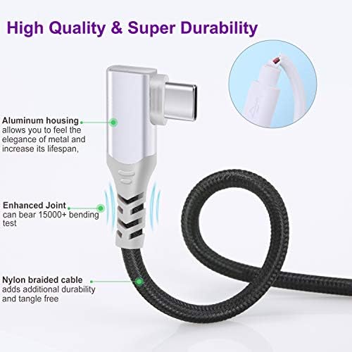 10 FT USB to C Cable 3 Pack – Fast Charging Right Angle Nylon Braided Charger for i Phone 16, Samsung Galaxy S25 & More – Superior Durability & Enhanced Comfort for Gaming & Streaming – Universal Compatibility for All Devices