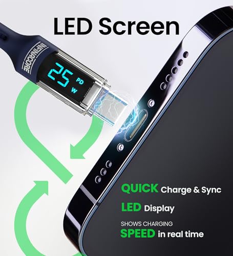 Next-Gen Infina Core 6 ft 100 W LED Charging Cable – Ultra-Fast Universal USB C Charger with Visual Speed Indicator – Flexible Design for Apple, Android, Samsung & More – Superior Durability and Enhanced Charging Efficiency